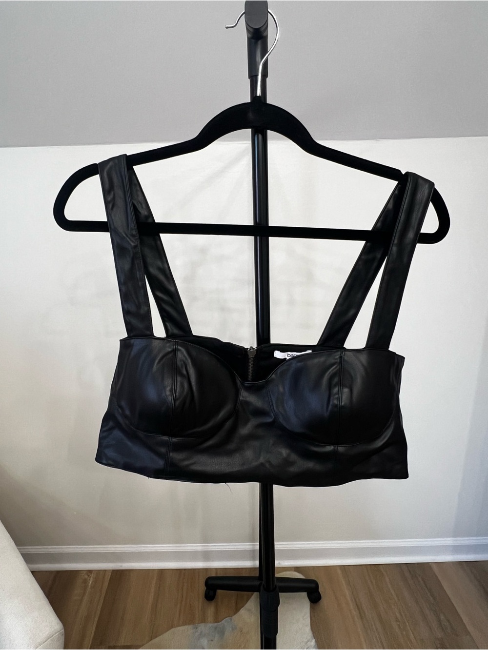 Bar III Black Faux Leather Bustier Bra Top